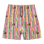 Pastel Striped Cupcake Pattern Print Men's Swim Trunks