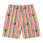 Pastel Striped Cupcake Pattern Print Men's Swim Trunks