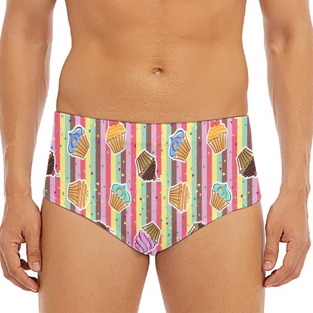 Pastel Striped Cupcake Pattern Print Men's Triangle Swim Briefs
