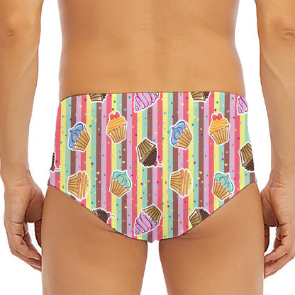 Pastel Striped Cupcake Pattern Print Men's Triangle Swim Briefs