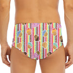 Pastel Striped Cupcake Pattern Print Men's Triangle Swim Briefs