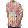 Pastel Striped Cupcake Pattern Print Men's Velvet T-Shirt