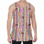Pastel Striped Cupcake Pattern Print Men's Velvet Tank Top