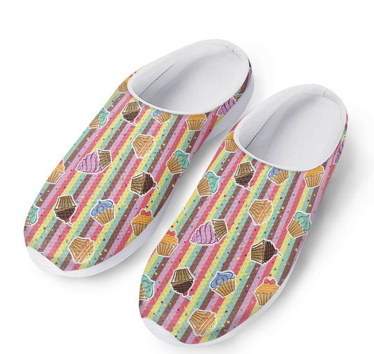 Pastel Striped Cupcake Pattern Print Mesh Casual Shoes