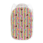 Pastel Striped Cupcake Pattern Print Mesh Laundry Hamper