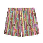 Pastel Striped Cupcake Pattern Print Mesh Shorts