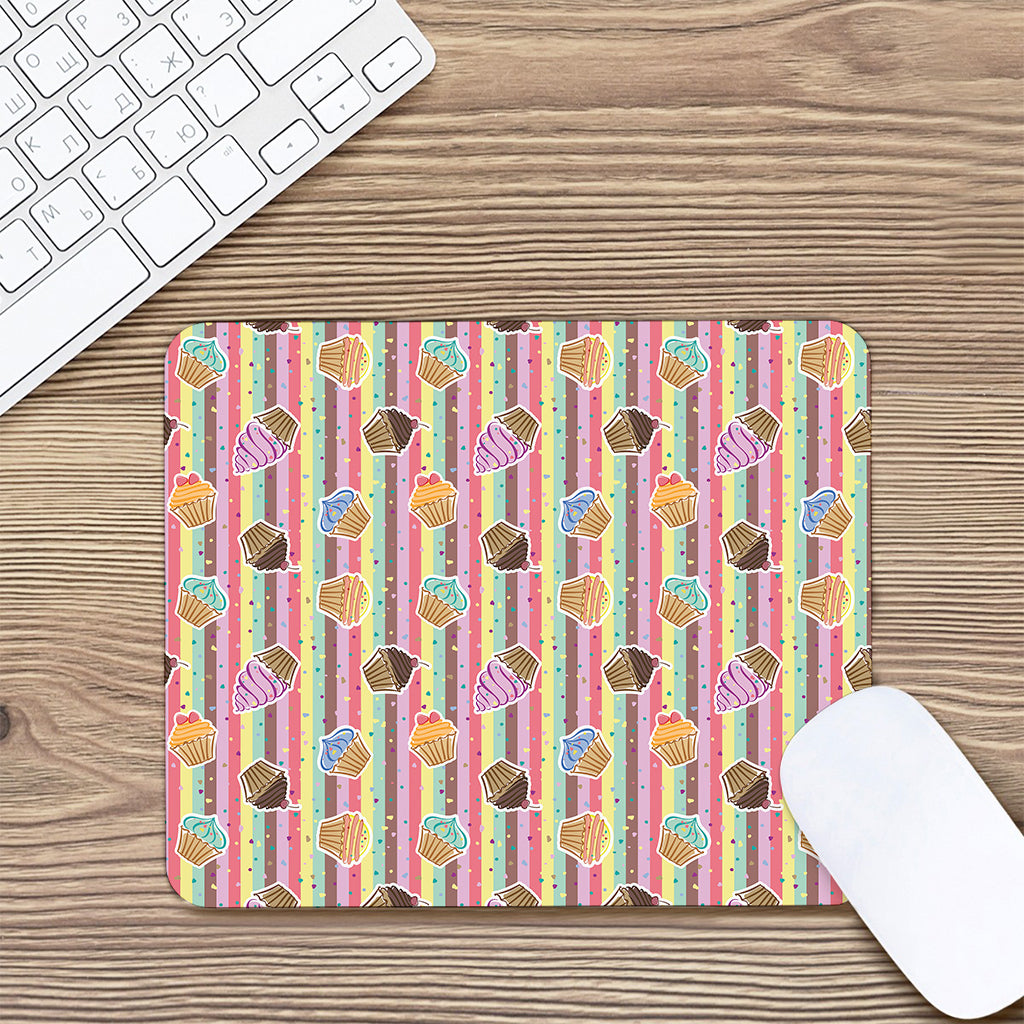Pastel Striped Cupcake Pattern Print Mouse Pad
