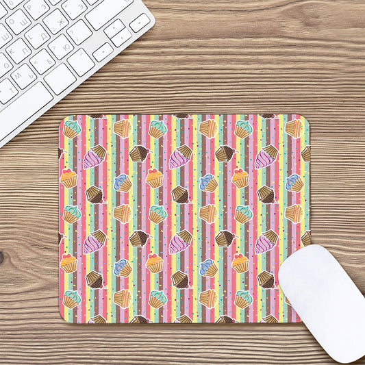 Pastel Striped Cupcake Pattern Print Mouse Pad