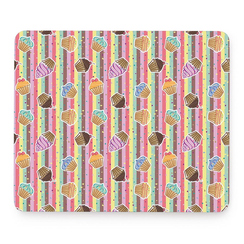 Pastel Striped Cupcake Pattern Print Mouse Pad