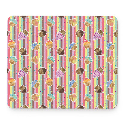 Pastel Striped Cupcake Pattern Print Mouse Pad