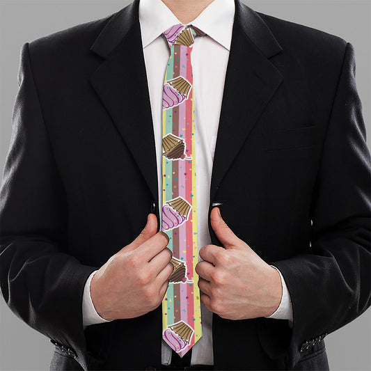Pastel Striped Cupcake Pattern Print Necktie