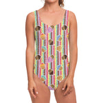 Pastel Striped Cupcake Pattern Print One Piece Swimsuit