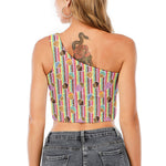 Pastel Striped Cupcake Pattern Print One Shoulder Crop Top