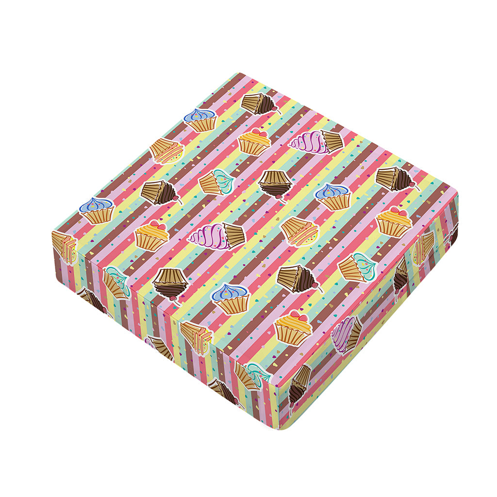 Pastel Striped Cupcake Pattern Print Outdoor Seat Cushion Cover