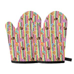 Pastel Striped Cupcake Pattern Print Oven Mitts