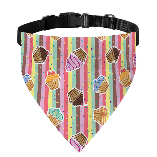 Pastel Striped Cupcake Pattern Print Over The Collar Dog Bandana