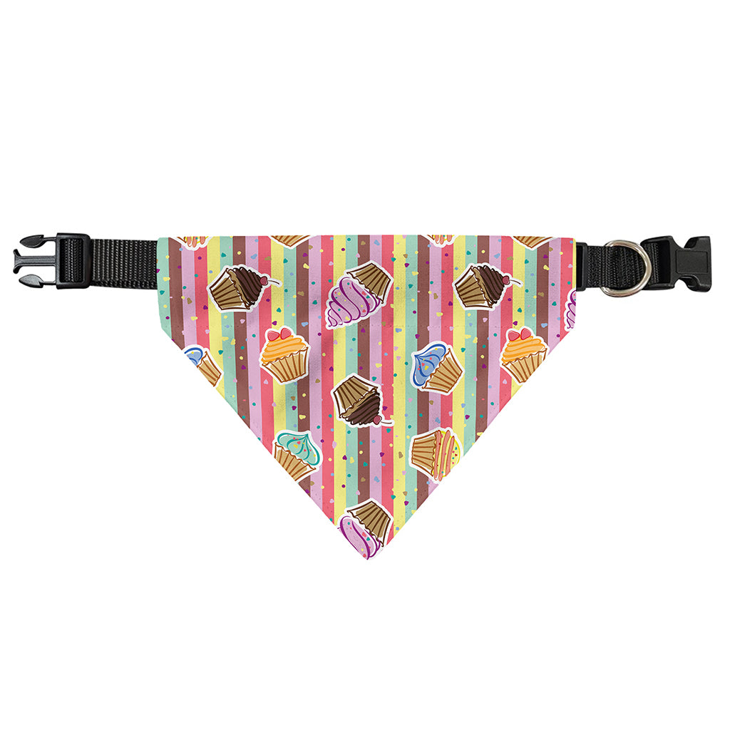 Pastel Striped Cupcake Pattern Print Over The Collar Dog Bandana