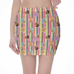 Pastel Striped Cupcake Pattern Print Pencil Mini Skirt