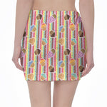 Pastel Striped Cupcake Pattern Print Pencil Mini Skirt