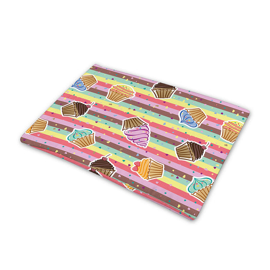Pastel Striped Cupcake Pattern Print Pet Cooling Mat Cover
