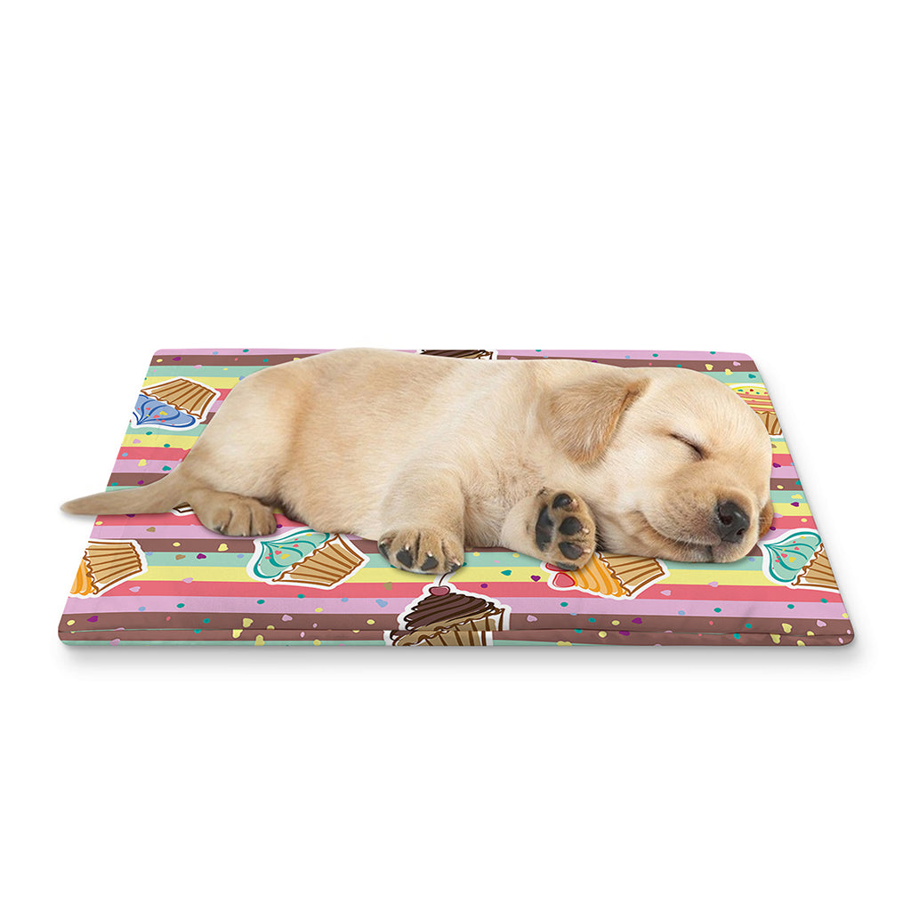 Pastel Striped Cupcake Pattern Print Pet Cooling Mat Cover
