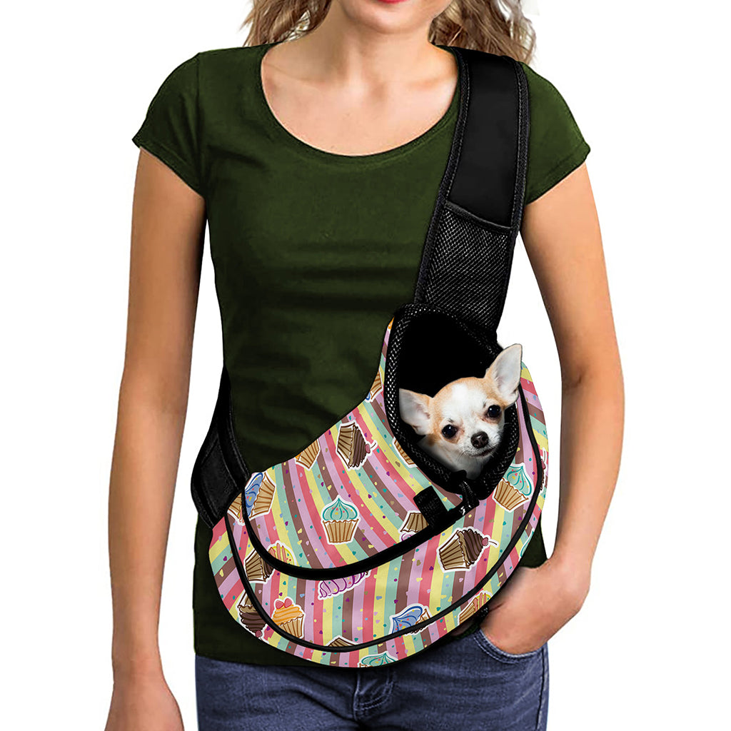 Pastel Striped Cupcake Pattern Print Pet Sling Carrier