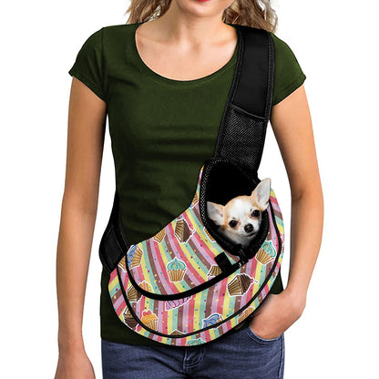 Pastel Striped Cupcake Pattern Print Pet Sling Carrier