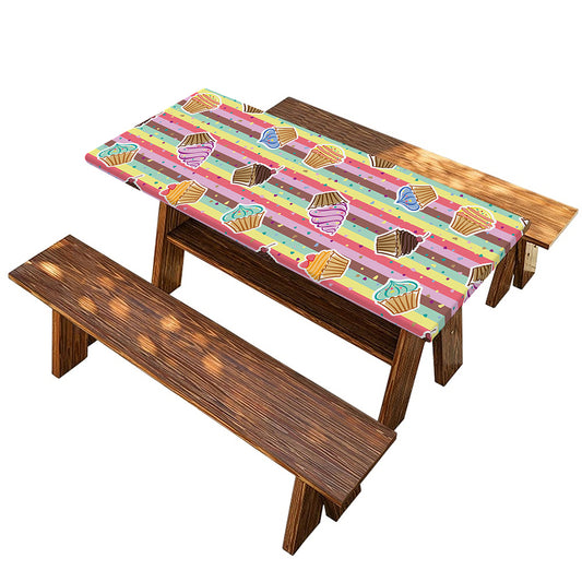 Pastel Striped Cupcake Pattern Print Picnic Table Cover