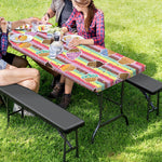 Pastel Striped Cupcake Pattern Print Picnic Table Cover