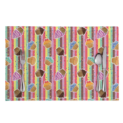 Pastel Striped Cupcake Pattern Print Placemat