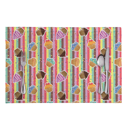 Pastel Striped Cupcake Pattern Print Placemat