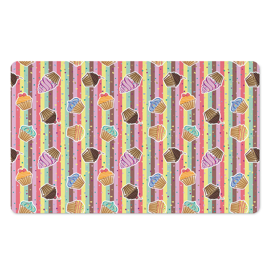Pastel Striped Cupcake Pattern Print Polyester Doormat