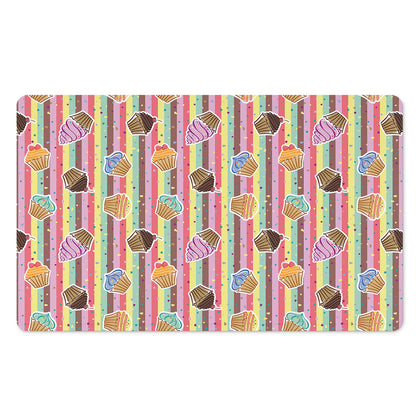 Pastel Striped Cupcake Pattern Print Polyester Doormat