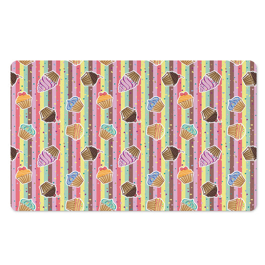 Pastel Striped Cupcake Pattern Print Polyester Doormat