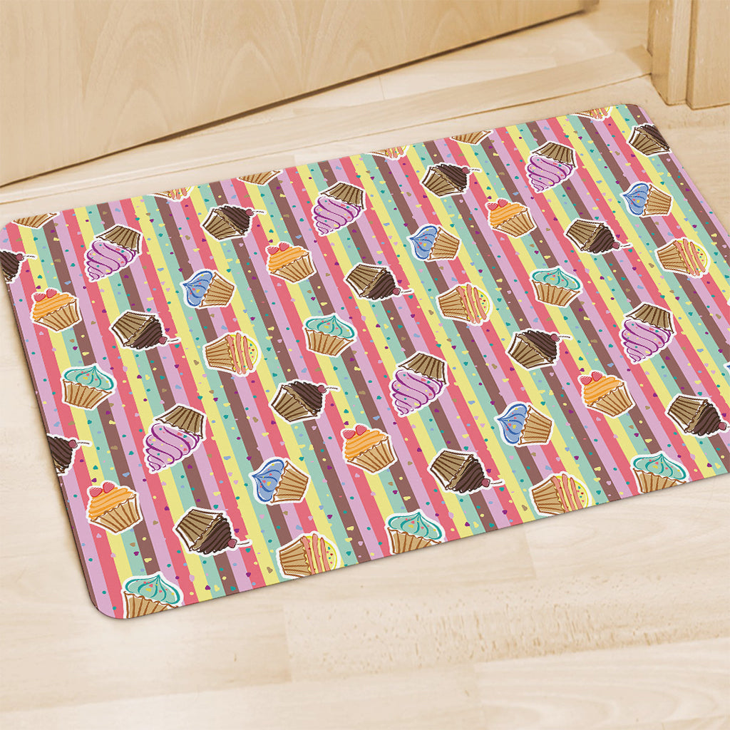 Pastel Striped Cupcake Pattern Print Polyester Doormat