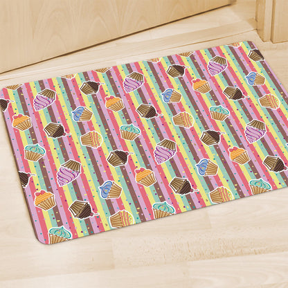 Pastel Striped Cupcake Pattern Print Polyester Doormat