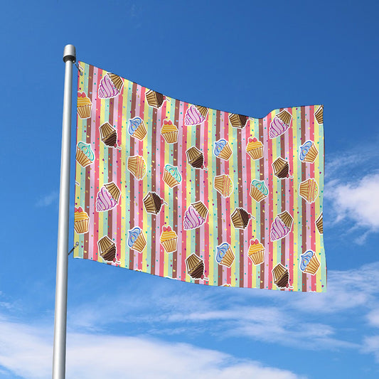 Pastel Striped Cupcake Pattern Print Polyester Flag