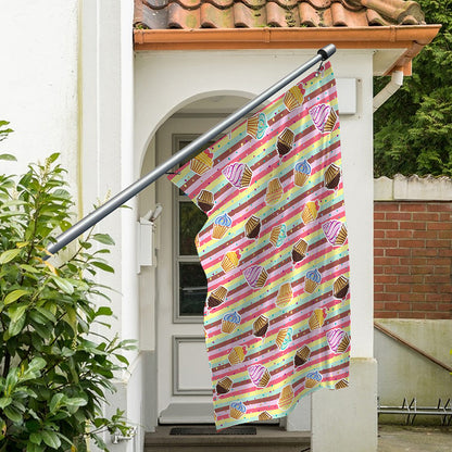 Pastel Striped Cupcake Pattern Print Polyester Flag