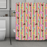 Pastel Striped Cupcake Pattern Print Polyester Shower Curtain