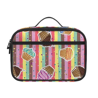 Pastel Striped Cupcake Pattern Print Portable Lunch Bag