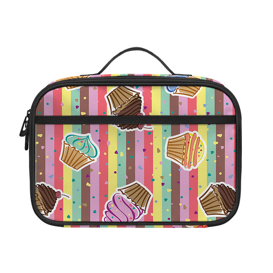 Pastel Striped Cupcake Pattern Print Portable Lunch Bag