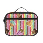 Pastel Striped Cupcake Pattern Print Portable Lunch Bag