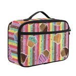 Pastel Striped Cupcake Pattern Print Portable Lunch Bag