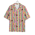Pastel Striped Cupcake Pattern Print Rayon Hawaiian Shirt