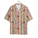Pastel Striped Cupcake Pattern Print Rayon Hawaiian Shirt