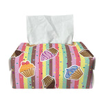 Pastel Striped Cupcake Pattern Print Rectangle Tissue Box Cover