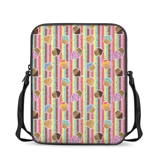 Pastel Striped Cupcake Pattern Print Rectangular Crossbody Bag