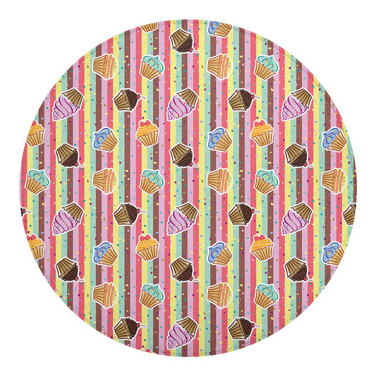 Pastel Striped Cupcake Pattern Print Round Blanket