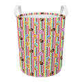 Pastel Striped Cupcake Pattern Print Round Laundry Basket
