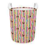 Pastel Striped Cupcake Pattern Print Round Laundry Basket